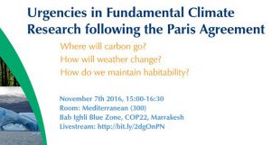 Urgencies in Fundamental Climate Research Following the Paris Agreement - Source: Paulavets, Katsia. ICSU Panel at CoP-22. Digital Image. Erica Key LinkedIn Page, 2016